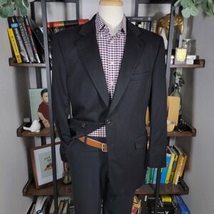 JOS A BANK GORDON Men's Sport Coat Blazer Two Button Solid Black CASHMERE 43R‎